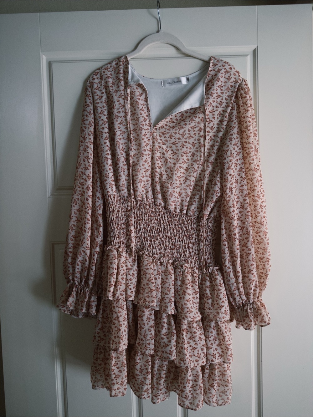 Smocked Waist Long Sleeve Floral Mini Dress - Pink Floral